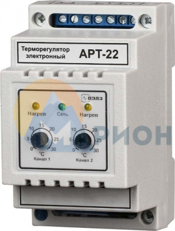 Терморегулятор АРТ-22-5К 1 кВт с датчиком температуры (DIN, аналоговое управление, 2 независимых канала)